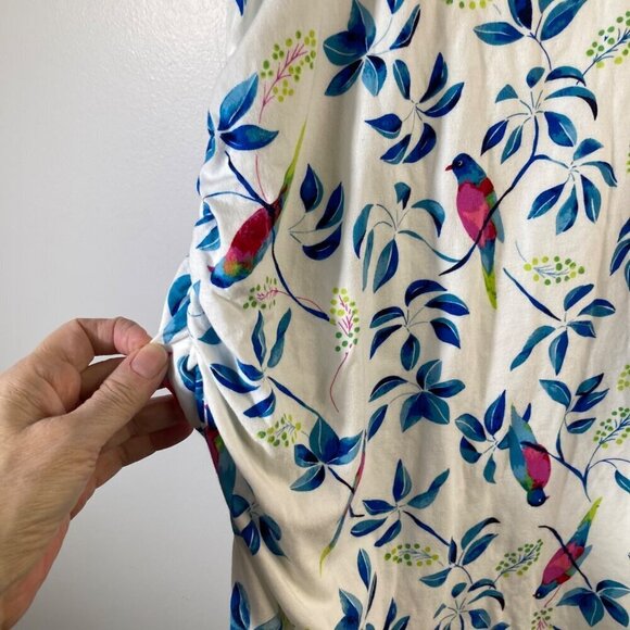 Womens Motherhood Maternity Stretch Dress Ruched Sides Floral Bird M - Picture 6 of 9